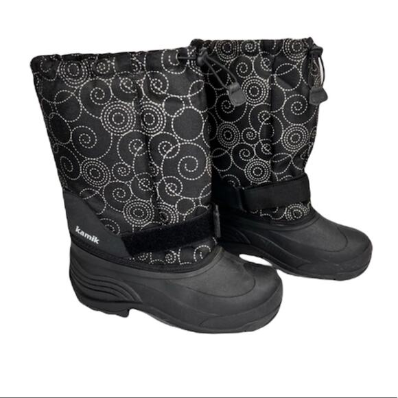 KAMIK snow boots women's 6 black white swirl insulated waterproof winter ankle - Picture 1 of 14